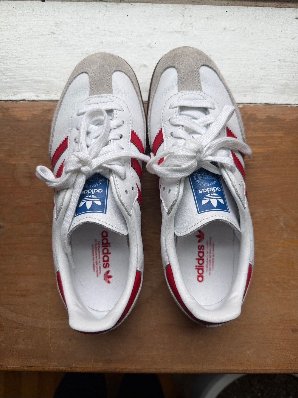 adidas Samba Sneakers - White with Red Stripes and Gum Sole - Picture 2 of 8